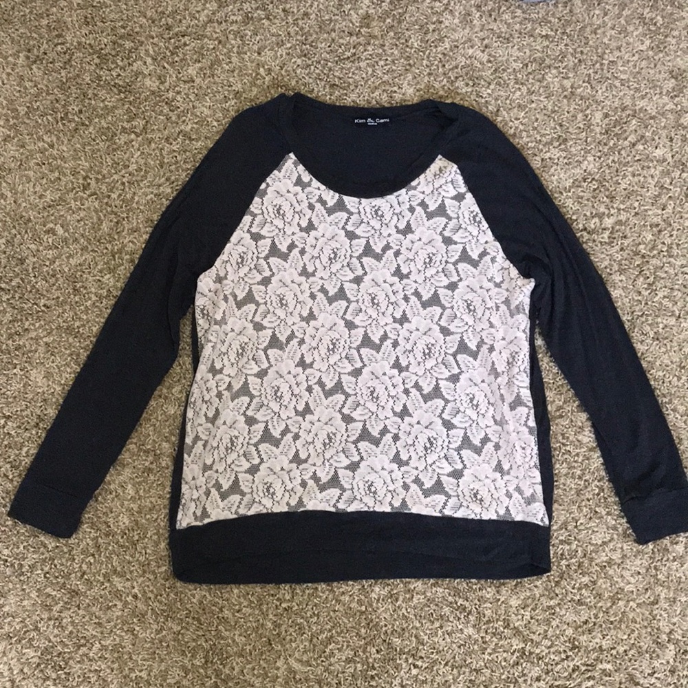 Grey Sweater w/ Floral embroidery.